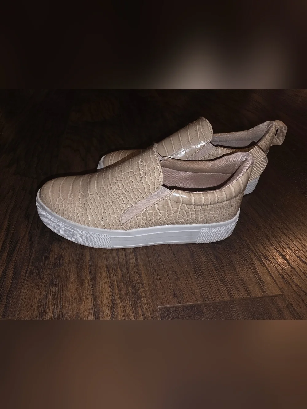 Lulu's Croc-Embossed Slip-On Platform Sneakers in Beige